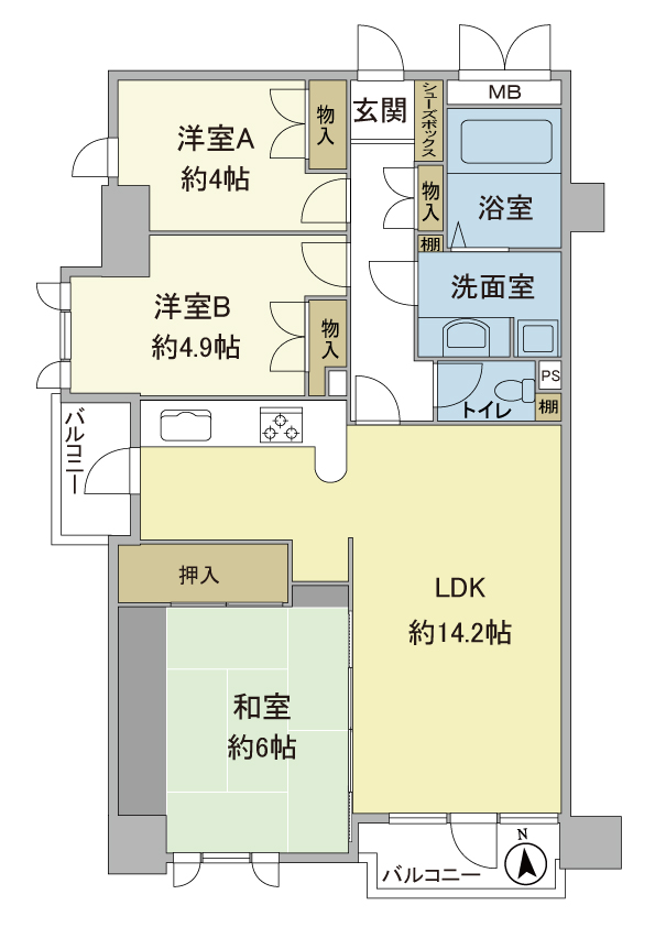 																		   																			   																				   																					   ガイアコート赤坂浄水壱番館間取り																				   																			   																		   																		   